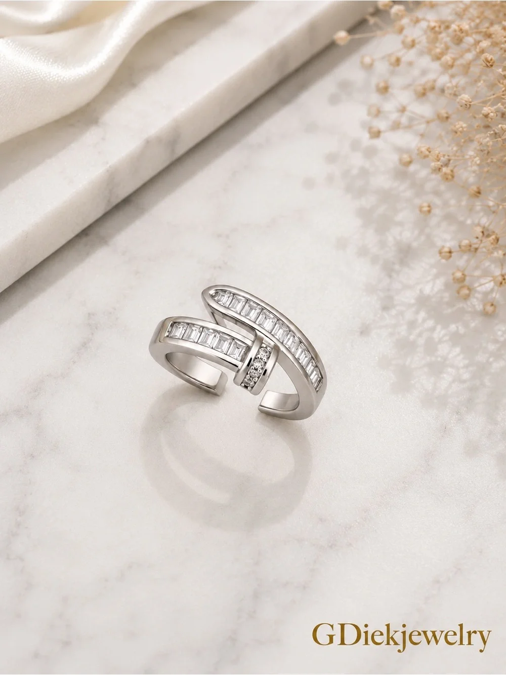 Silver Crystal Open Band Ring